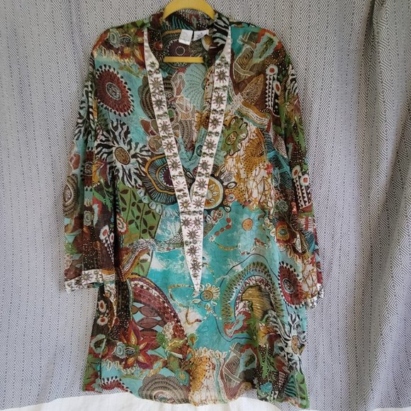 Roaman's Other - Roamans Swim Sheer Multicolor Beaded Cover up Size 1X